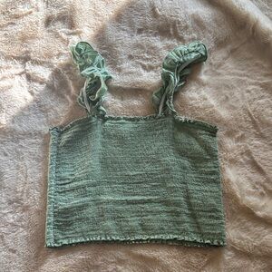 Aerie Sage Ruffled Strap Crop Top